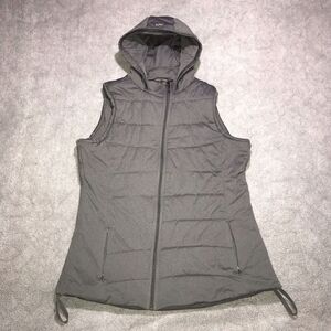 Calia by Carrie Underwood Womens‎ Large Gray Hooded Rutched Zip Puffer Vest